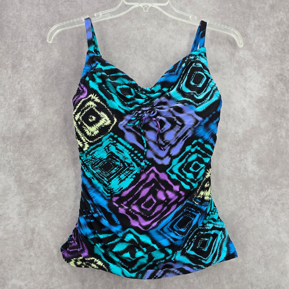 Coco Reef Black Multi Swimwear Tankini Tank Top Medium Bra 34D‎